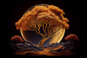 Poster - Beautiful abstract golden tree and moon concept