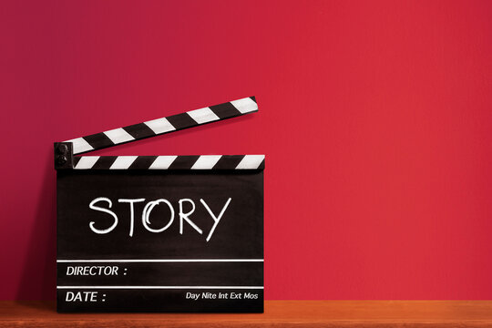 story. text title on film slate or clapperboard for filmmaker and film industry.