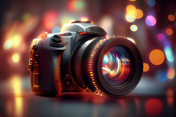 Poster - Beautiful abstract camera lens on a bright bokeh background