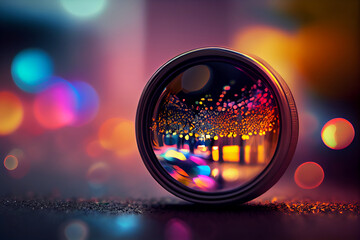 Poster - Beautiful abstract camera lens on a bright bokeh background