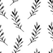 © Маргарита Шевчишена - Silhouettes of leaves olive seamless pattern. Hand drawn illustration in simple scandinavian doodle cartoon style. Isolated black branches on a white background