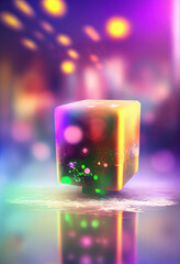 Leinwandbilder - Beautiful abstract gift box with lights on a bright bokeh background 