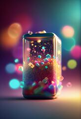 Leinwandbilder - Beautiful abstract gift box with lights on a bright bokeh background 