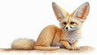 Little Cute Fennec fox watercolor paint on white. Generative AI