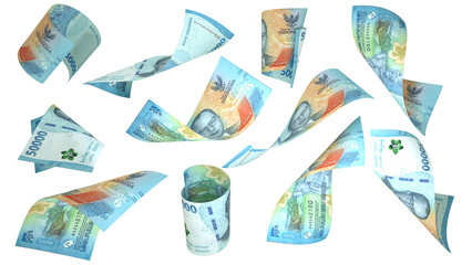 Aufkleber - 3D rendering of 50000 Indonesian rupiah notes flying in different angles and orientations