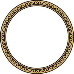 Vector round gold classic frame. Greek wave meander. Patterns of Greece and ancient Rome. Circle european border