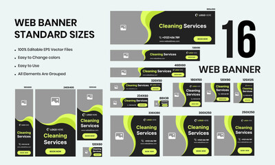 Wall Mural - Cleaning services creative banner template design for social media posts, vertical, horizontal, and square templates. social ad banner vector eps 10