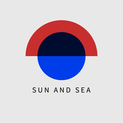 Wall Mural - Sun and sea geometric minimal logo