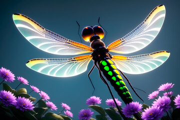 Wall Mural - Digital painting art of dragonfly,illustration, flying dragonfly. Generative AI