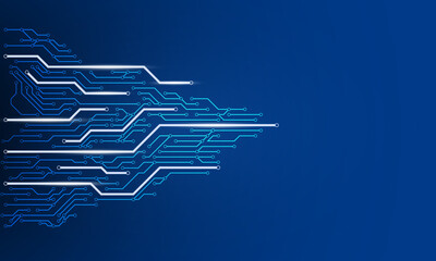 Poster - Circuit board texture background design. Waves flow. Quantum explosion technology. Quantum computer technologies concept. Futuristic blue circuit board background vector motherboard