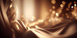 © iconogenic - Soft abstract beige background with bokeh lights and satin fabric. Created with Generative AI.
