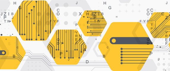 Abstract yellow hexagon futuristic background for design works. Science and technology.