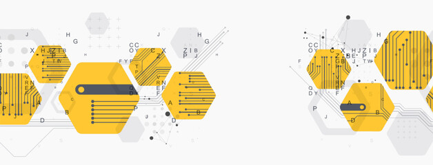 Abstract yellow hexagon futuristic background for design works. Science and technology.