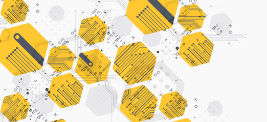 Abstract yellow hexagon futuristic background for design works. Science and technology.