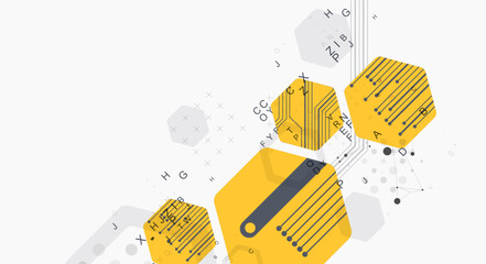 Abstract yellow hexagon futuristic background for design works. Science and technology.