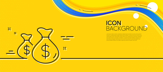 Poster - coins bags line icon. abstract yellow background. cash money sign. income savings symbol. minimal co