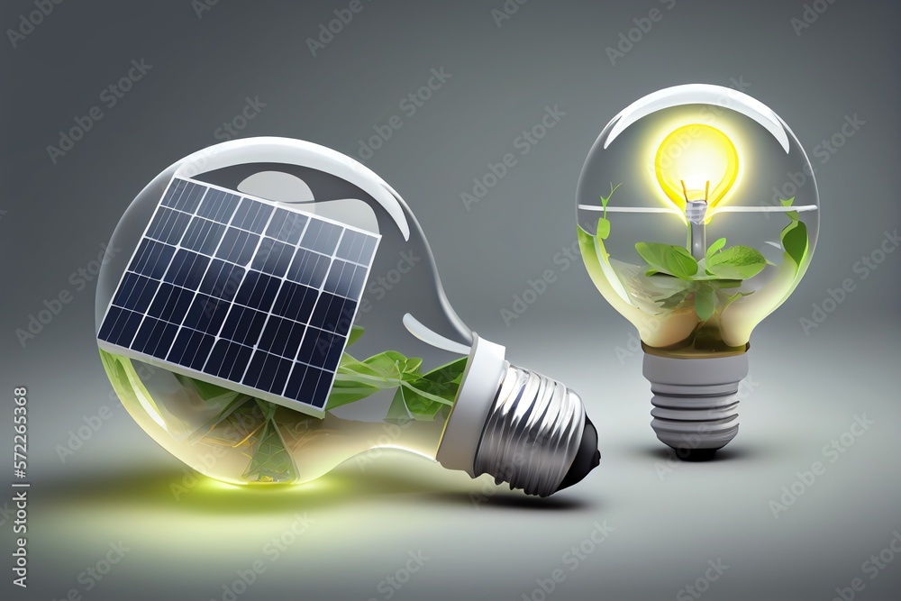 Eco LED light bulb with solar panel isolated on transparent background ...
