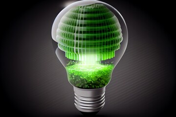 Sticker - Eco LED light bulb with solar panel isolated on transparent background. Concept of green energy. Generative AI