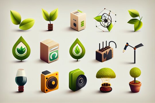 Ecology icons set, Green energy. Generative AI