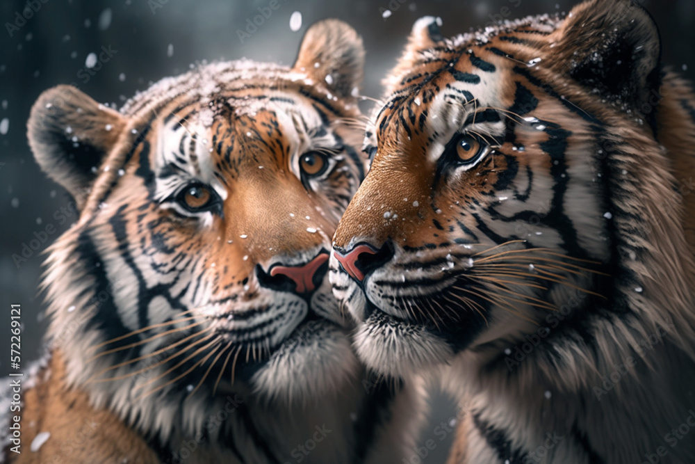 Two tigers fell in love on a snowy day Stock Illustration | Adobe