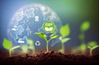 green plants growing at sunlight Green energy technology Infographics hologram Green plants green energy technology CO2