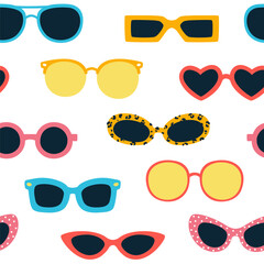 Wall Mural - Vector seamless pattern with sunglasses on a white background