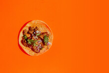 Esthetic Flash Food Photography Of Mexican Taco Table Setting With Shadows On Bright Color Background