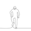 man raised foot to kick something or steps in something sticky or dirty - one line drawing vector. the concept raised foot