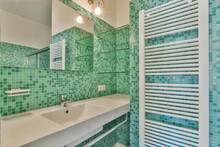 Interior Of Modern Bathroom With Turquoise Walls