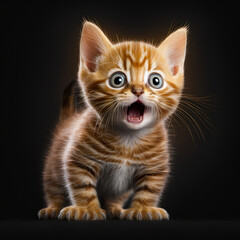 Sticker - a scared kitten with an open mouth. Generative AI.