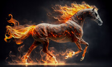 Horse That Is On Fire On A Black Background. Generative AI.