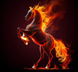 Poster - horse that is on fire on a black background. Generative AI.