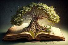 An Open Book With Tree Growing Out Of It. Generative AI.