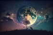 starry sky, big moon, generative AI, moonlit night, moon, stars, nocturnal, darkness
