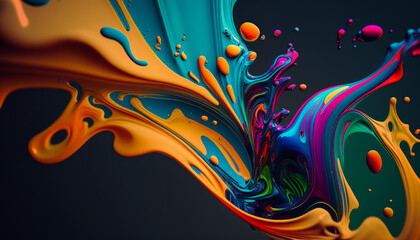 Multicolored liquid swirl on black background. Generative AI.