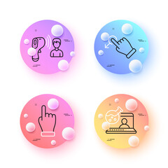 Poster - Drag drop, Online chemistry and Electronic thermometer minimal line icons. 3d spheres or balls buttons. Click hand icons. For web, application, printing. Move, Lab flask, Temperature scan. Vector