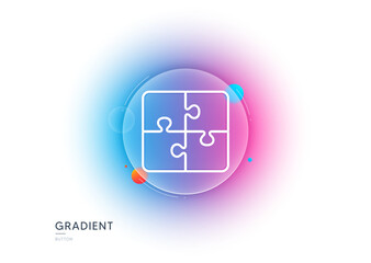 Poster - Puzzle line icon. Gradient blur button with glassmorphism. Engineering strategy sign. Transparent glass design. Puzzle line icon. Vector