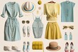 Ropa verano primavera, set de ropa casual para tiempo calido, outfit tropical para primavera y verano, creado con IA generativa 