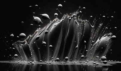 Sticker -  a black and white photo of water splashing on the surface.  generative ai