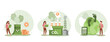 © makyzz - Characters showing ways to reduce CO2 emission impact through carbon management and taxes. Sustainability illustration set.  Low carbon and environmental responsibility concept. Vector illustration.