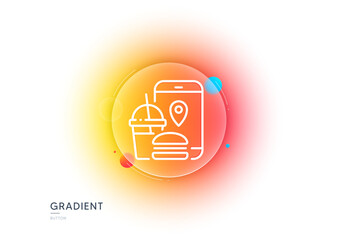 Poster - Food delivery app line icon. Gradient blur button with glassmorphism. Contactless meal order sign. Grocery phone application symbol. Transparent glass design. Food app line icon. Vector
