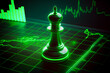 Chess board pawn with green finance graph for success trading strategy on background, Generative AI