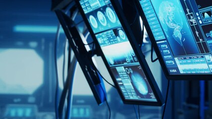 Wall Mural - futuristic spaceship control panel interface. spacecraft digital dashboard background with indicator