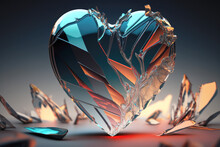 Glass Heart Smashed And Cracked Into Pieces. Divorce Concept. AI Generative