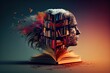 Human brain and books concept, knowledge and philosophy, generative AI