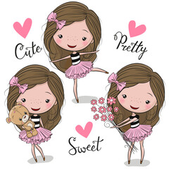 Sticker - Cute Cartoon Girl with pink bow