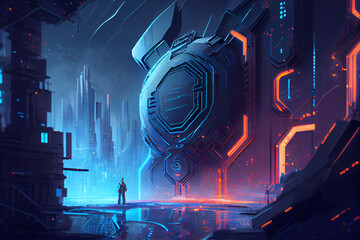 Fototapete - Futuristic space background created with Generative Ai