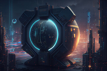 Fototapete - Futuristic space background created with Generative Ai
