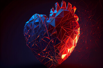 Aufkleber - Abstract polygonal heart created with Generative Ai
