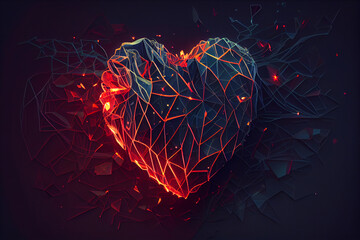 Poster - abstract polygonal heart created with generative ai